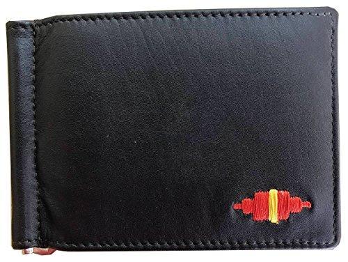 CARLOS DIAZ Designer Mens Womens Unisex Black Soft Leather Embroidered Card Holder Wallet with Money Clip